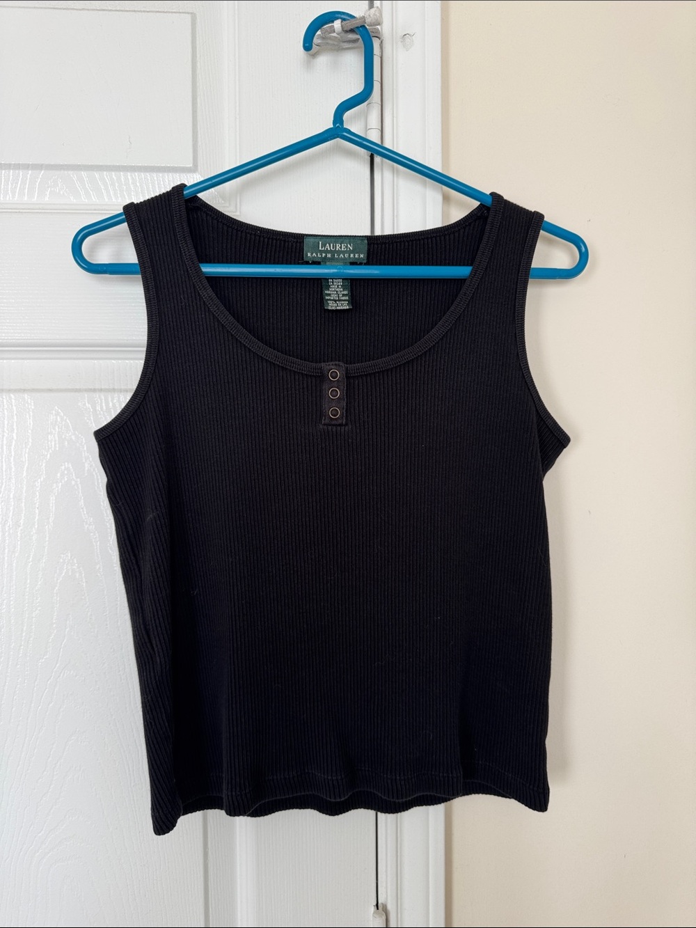 Lauren Ralph Lauren Black Ribbed Henley Tank